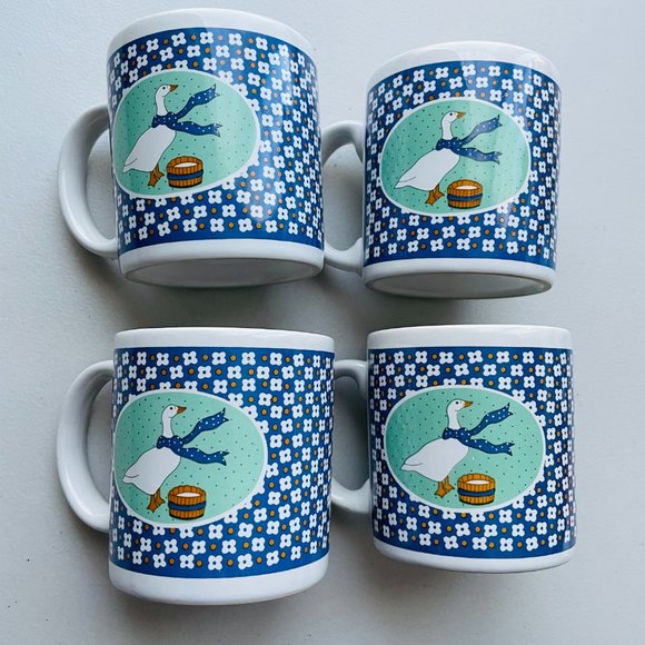 Vintage Blue Ribbon Goose Cottage/Farm House Coffee Mugs 11oz Set of 4 - Picture 4 of 8